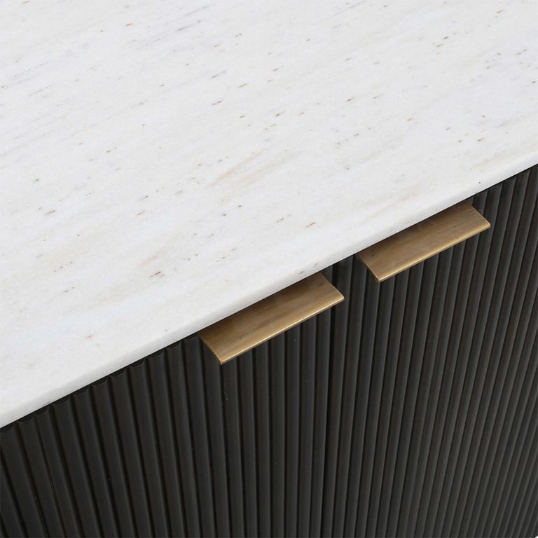 Mayfield White Marble Top Extra Large Sideboard - Dark Wood Fluted Base