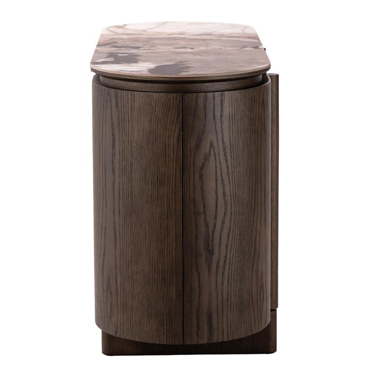 Langford Curved Fluted Sideboard - 3 Door - Medium - Brown - Ceramic and Oak
