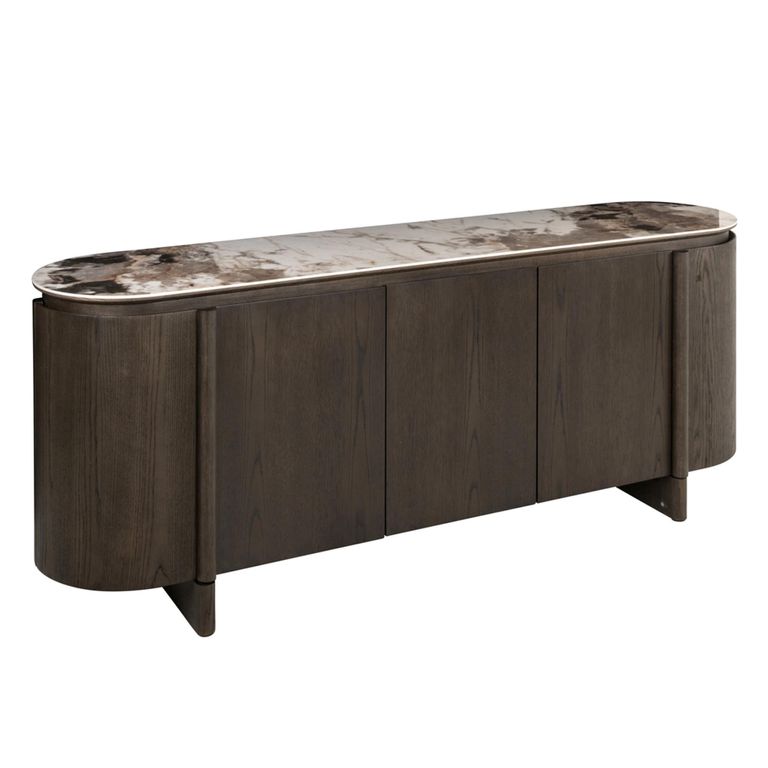 Langford Curved Sideboard - 5 Door - Large - Brown - Ceramic and Oak
