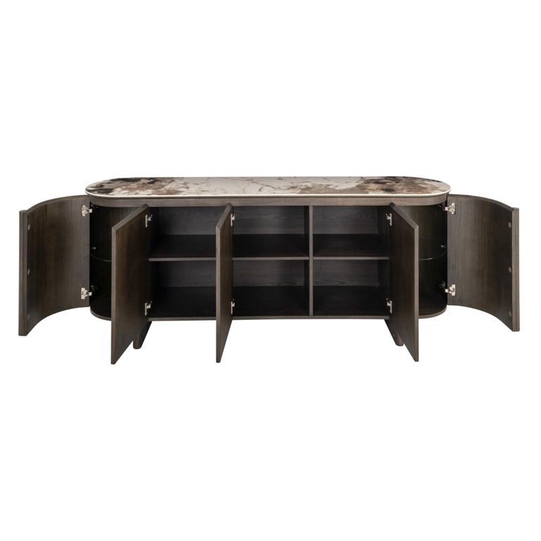 Langford Curved Sideboard - 5 Door - Large - Brown - Ceramic and Oak
