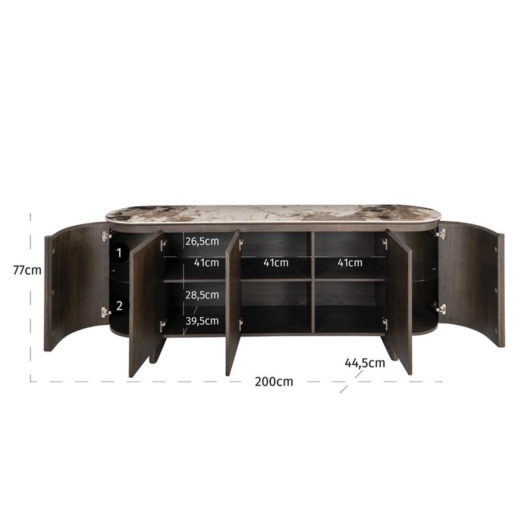 Langford Curved Sideboard - 5 Door - Large - Brown - Ceramic and Oak