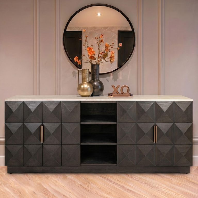 Claremont Sideboard - 4 Door - Extra Large - Geometric - Brown - Travertine Top