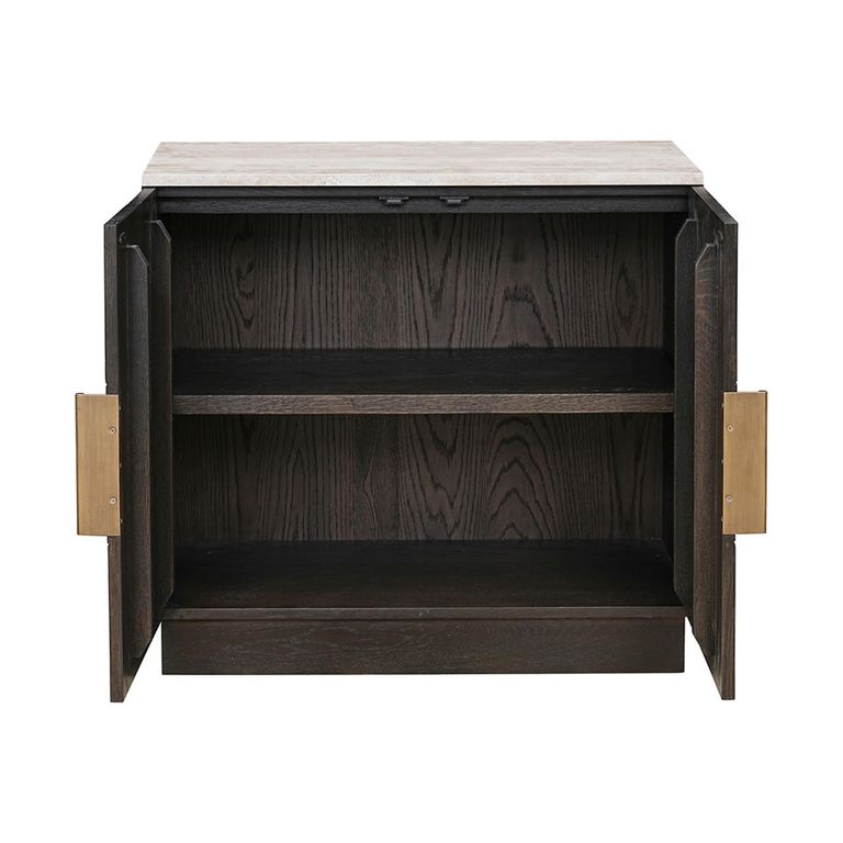 Claremont Dark Wood 2 Door Small Geometric Sideboard with Travertine Top