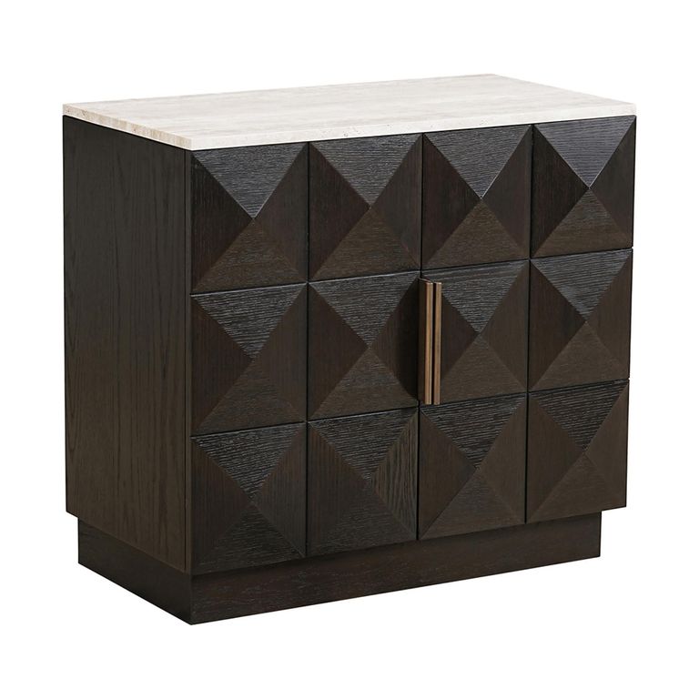 Claremont Dark Wood 2 Door Small Geometric Sideboard with Travertine Top
