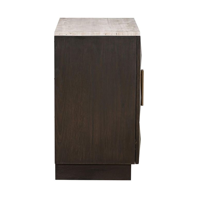 Claremont Dark Wood 2 Door Small Geometric Sideboard with Travertine Top