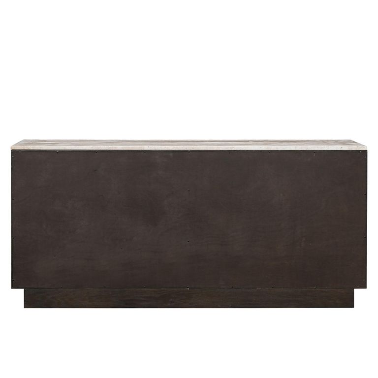 Claremont Dark Wood 4 Door Extra Large Geometric Sideboard with Travertine Top