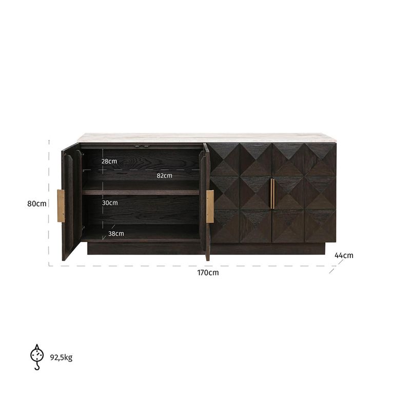 Claremont Dark Wood 4 Door Extra Large Geometric Sideboard with Travertine Top
