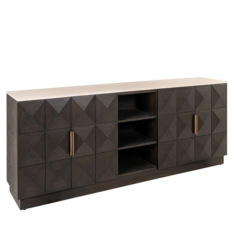 Claremont Sideboard - 4 Door - Extra Large - Geometric - Brown - Travertine Top