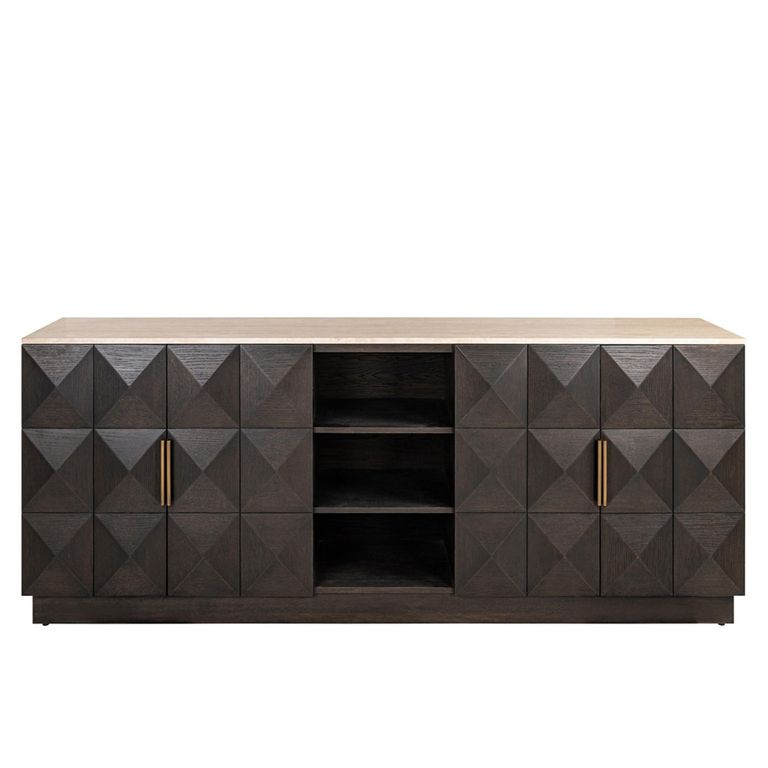 Claremont Sideboard - 4 Door - Extra Large - Geometric - Brown - Travertine Top