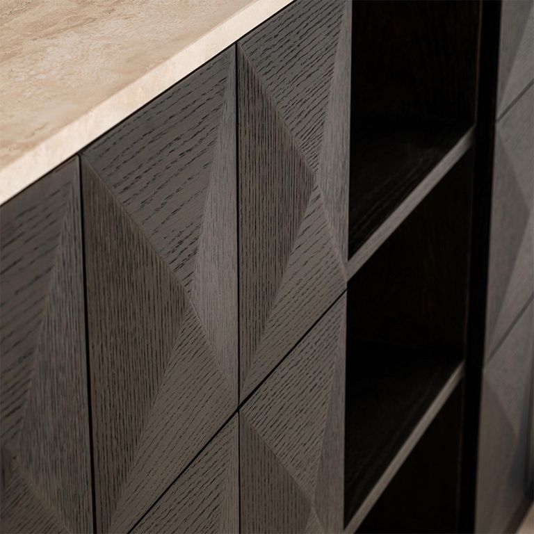 Claremont Sideboard - 4 Door - Extra Large - Geometric - Brown - Travertine Top