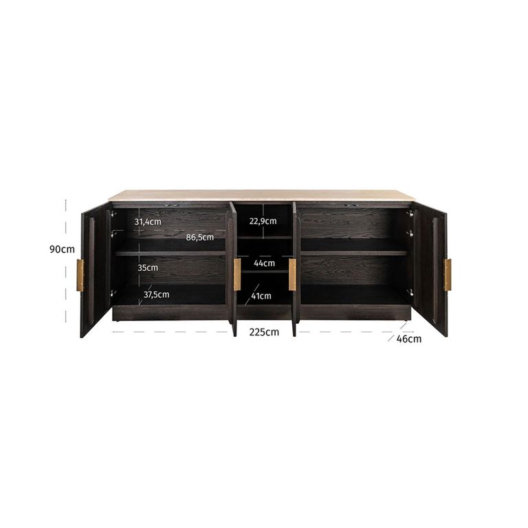 Claremont Sideboard - 4 Door - Extra Large - Geometric - Brown - Travertine Top