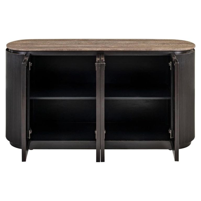 Russo Fluted Sideboard - 4 Door - Ash Brown - Travertine Top