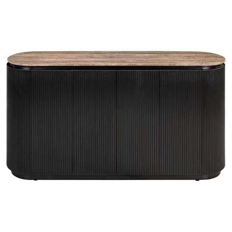 Russo Fluted Sideboard - 4 Door - Ash Brown - Travertine Top