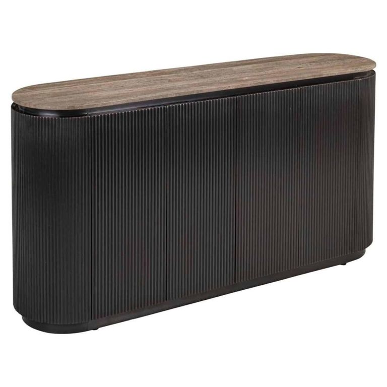 Russo Fluted Sideboard - 4 Door - Ash Brown - Travertine Top