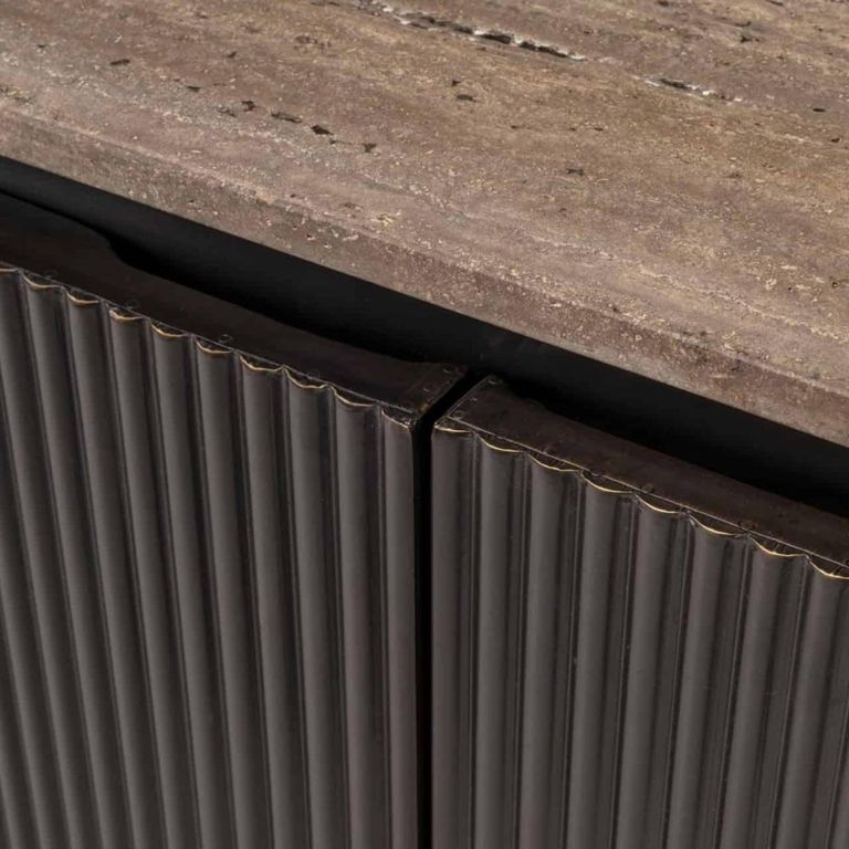 Russo Fluted Sideboard - 4 Door - Ash Brown - Travertine Top