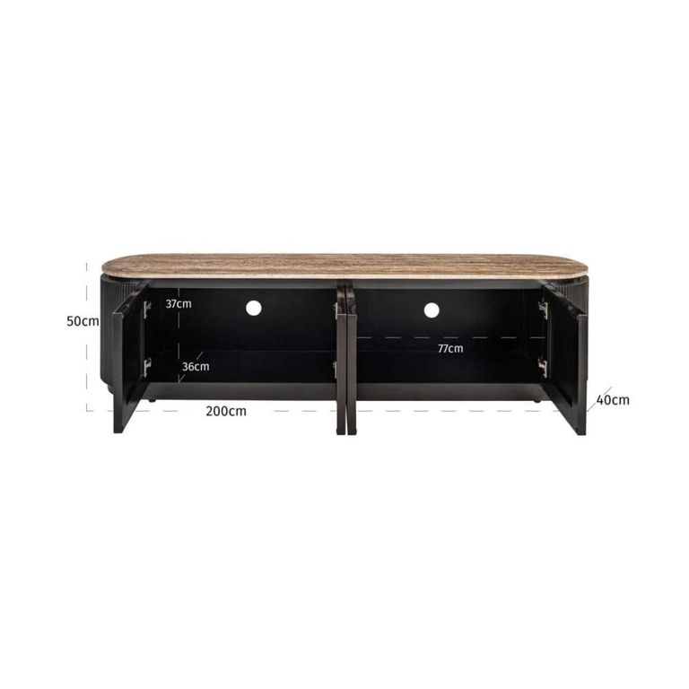 Russo Fluted Sideboard - 4 Door - Ash Brown - Travertine Top