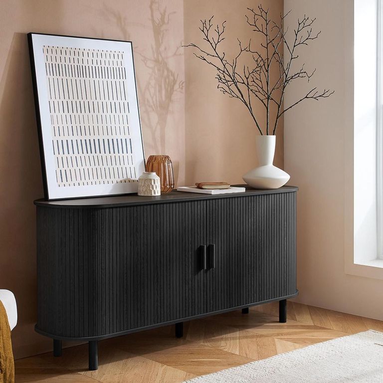 Clearance - Axel Curved Fluted Sideboard - 160cm - 2 Door - Large - Black - FSS17374