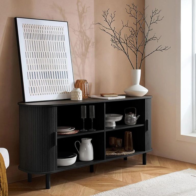Clearance - Axel Curved Fluted Sideboard - 160cm - 2 Door - Large - Black - FSS17374
