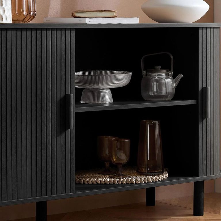 Clearance - Axel Curved Fluted Sideboard - 160cm - 2 Door - Large - Black - FSS17374