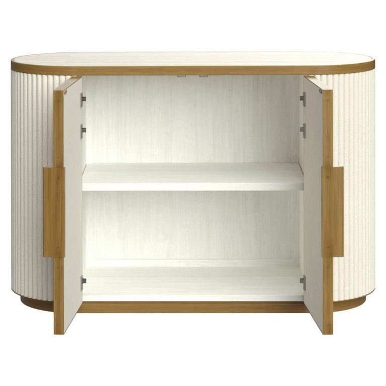 Tivoli Curved Fluted Sideboard - 2 Door - with Gold Trim - White - Ceramic