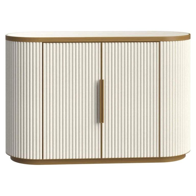 Tivoli Curved Fluted Sideboard - 2 Door - with Gold Trim - White - Ceramic