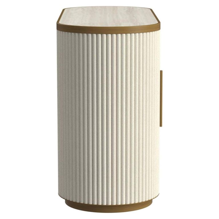 Tivoli Curved Fluted Sideboard - 2 Door - with Gold Trim - White - Ceramic