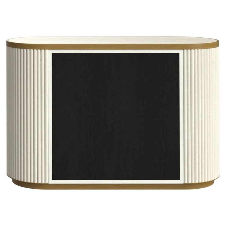 Tivoli Curved Fluted Sideboard - 2 Door - with Gold Trim - White - Ceramic