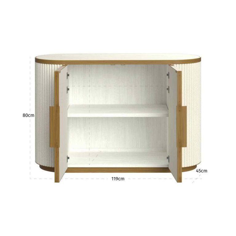 Tivoli Curved Fluted Sideboard - 2 Door - with Gold Trim - White - Ceramic
