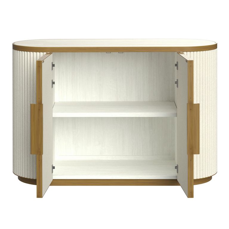 Tivoli Curved Fluted Sideboard - 2 Door - with Gold Trim - White - Ceramic