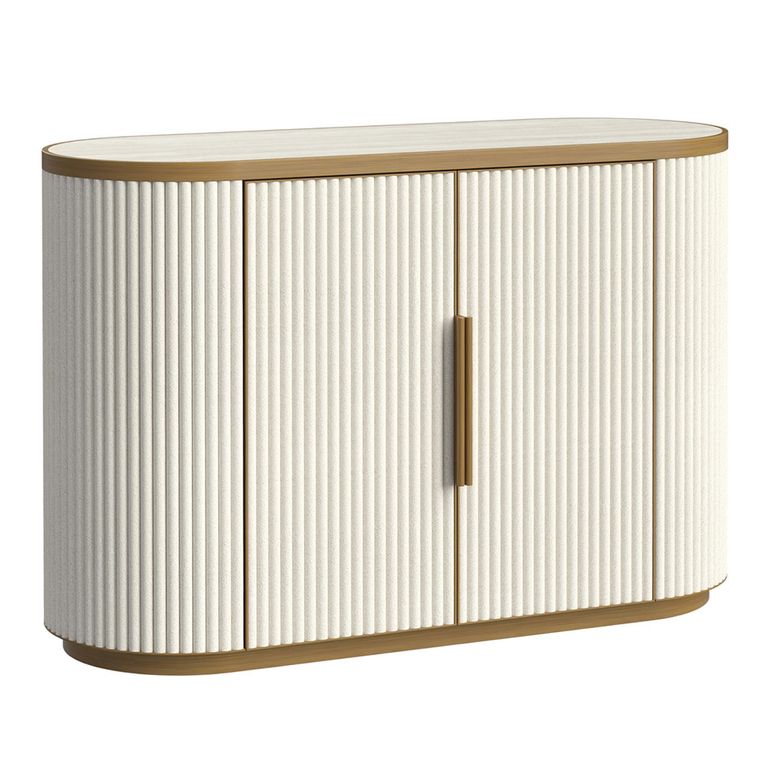 Tivoli Curved Fluted Sideboard - 2 Door - with Gold Trim - White - Ceramic
