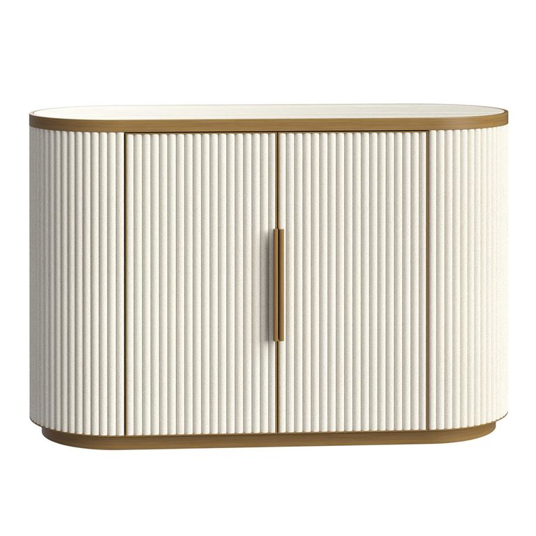 Tivoli Curved Fluted Sideboard - 2 Door - with Gold Trim - White - Ceramic