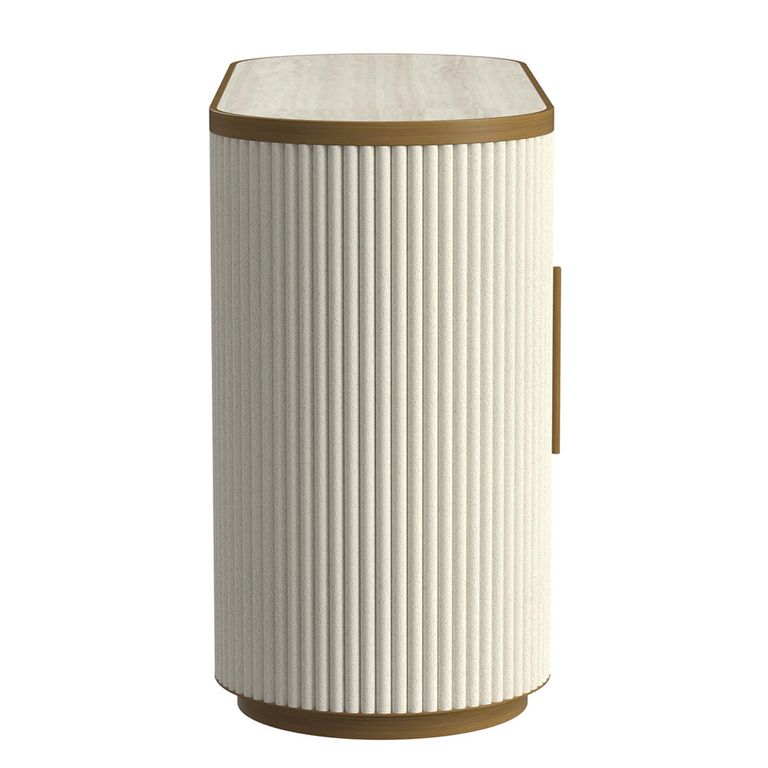 Tivoli Curved Fluted Sideboard - 2 Door - with Gold Trim - White - Ceramic