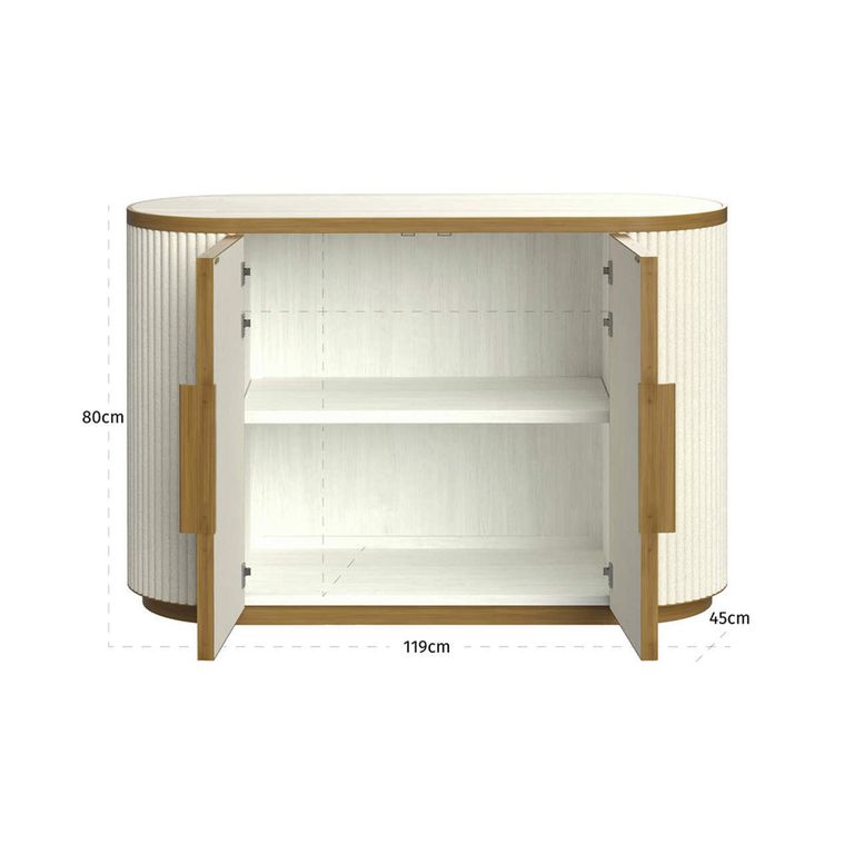 Tivoli Curved Fluted Sideboard - 2 Door - with Gold Trim - White - Ceramic