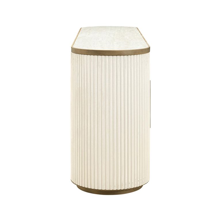 Tivoli Curved Fluted Sideboard - 4 Door - Large - with Gold Trim - White - Ceramic