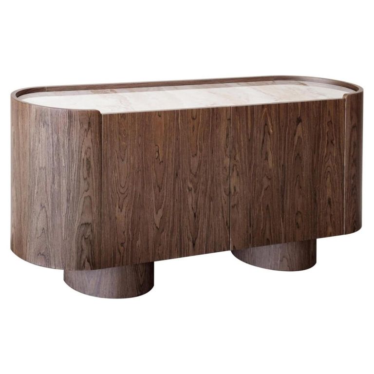 Callahan Curved Sideboard - 2 Door - Medium - Brown - Ceramic and Wood