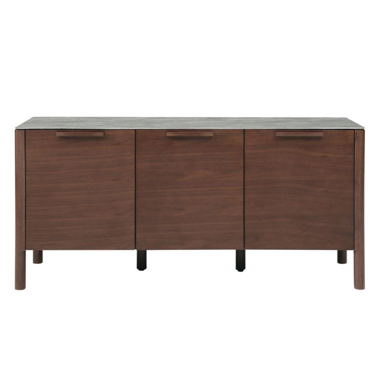 Willow Medium Sideboard - 3 Door - Tobacco Walnut and Beige - Wood and Marble Effect