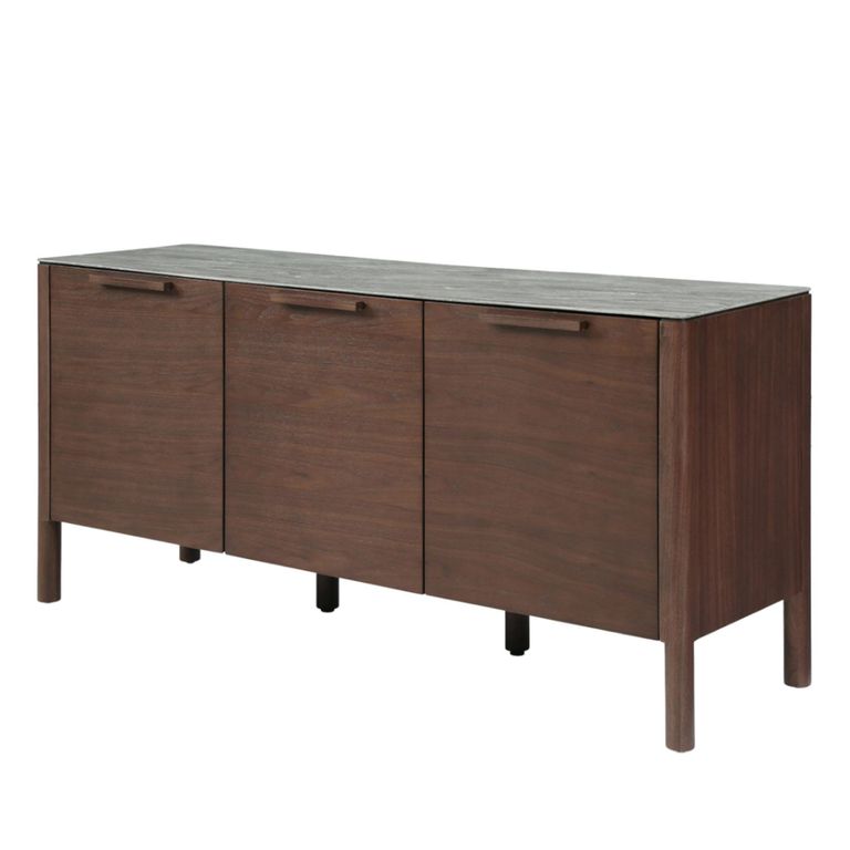 Willow Medium Sideboard - 3 Door - Tobacco Walnut and Beige - Wood and Marble Effect