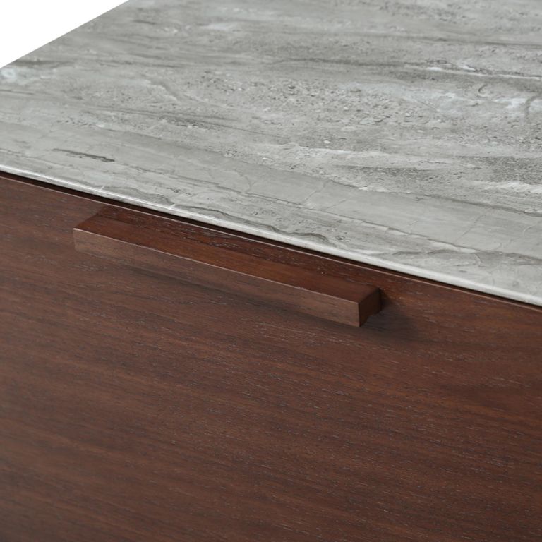 Willow Medium Sideboard - 3 Door - Tobacco Walnut and Beige - Wood and Marble Effect