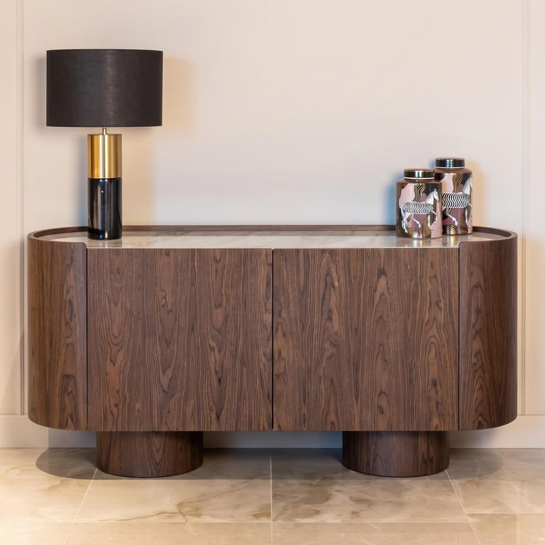 Callahan Curved Sideboard - 2 Door - Medium - Brown - Ceramic and Wood