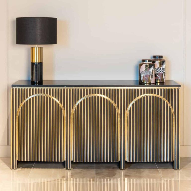 Les Arcs Brushed Gold Ribbed 3 Door Large Sideboard - 160cm