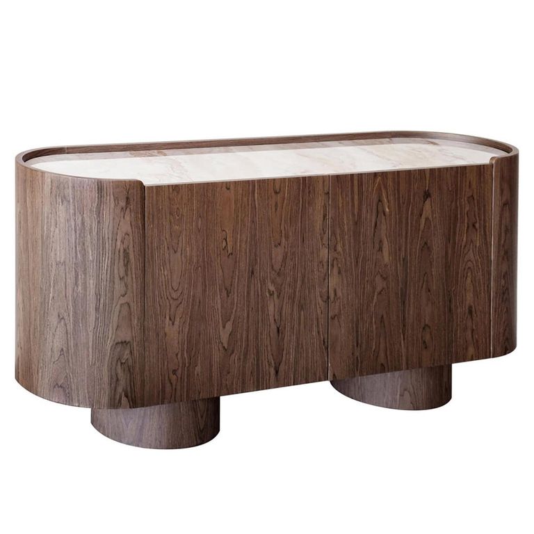 Callahan Curved Sideboard - 2 Door - Medium - Brown - Ceramic and Wood
