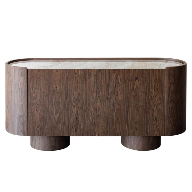 Callahan Curved Sideboard - 2 Door - Medium - Brown - Ceramic and Wood