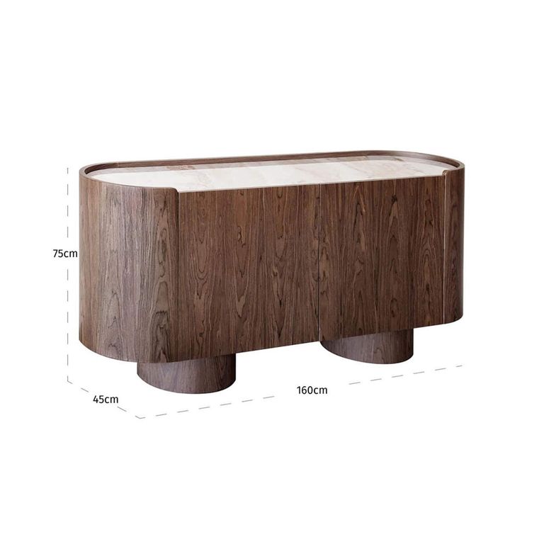 Callahan Curved Sideboard - 2 Door - Medium - Brown - Ceramic and Wood