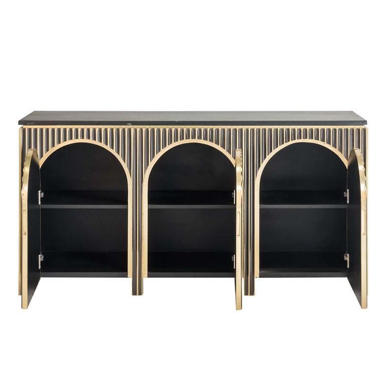 Les Arcs Brushed Gold Ribbed 3 Door Large Sideboard - 160cm