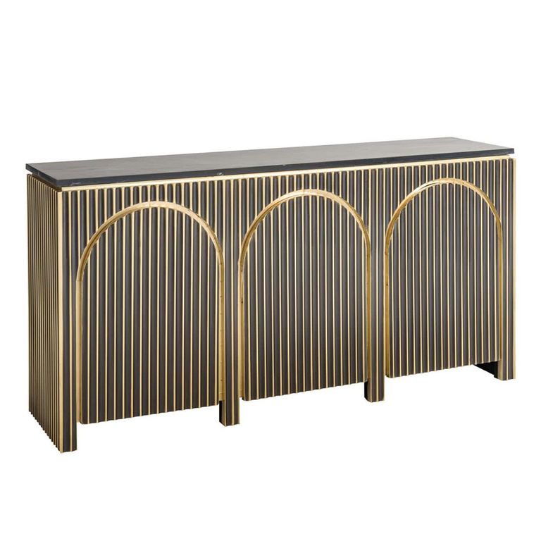 Les Arcs Brushed Gold Ribbed 3 Door Large Sideboard - 160cm