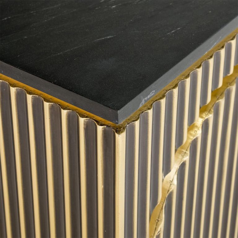 Les Arcs Brushed Gold Ribbed 3 Door Large Sideboard - 160cm
