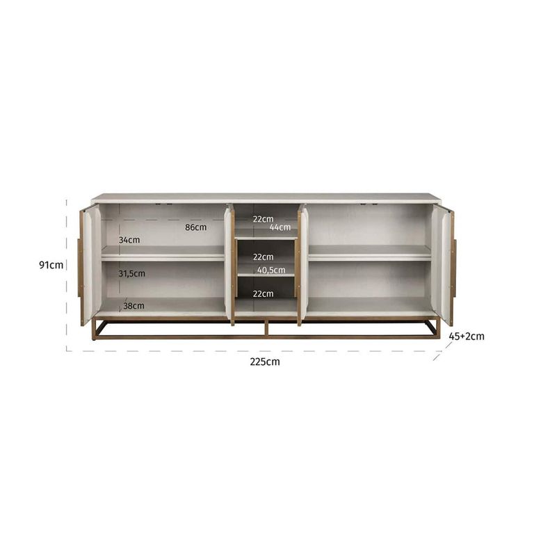 Whitebone Brass 4 Door Sideboard - 225cm