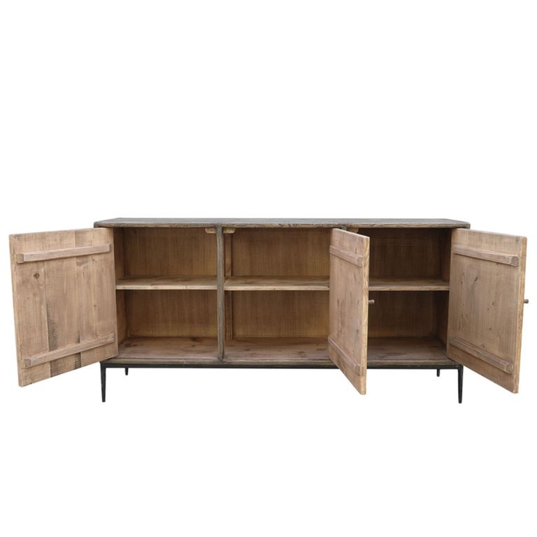 Tacca Carved Sideboard - 3 Door - Large - Brown - Distressed Wood and Metal