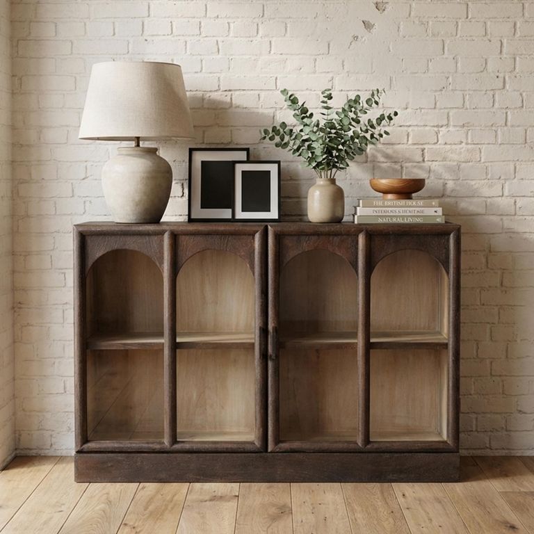 Beau Sideboard - 2 Door - Medium - Rustic Brown - Glass and Mango Wood