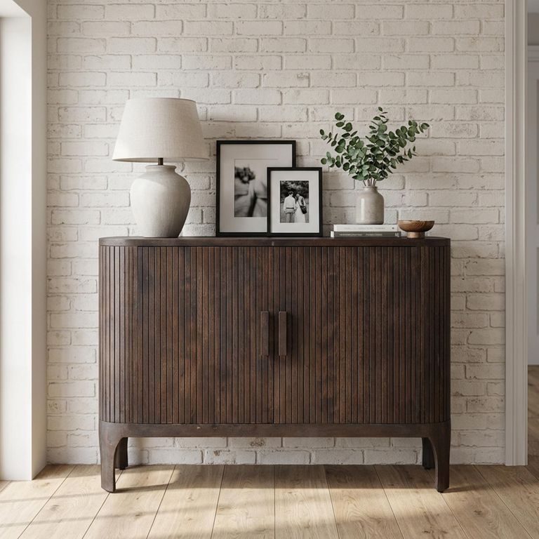 Curved Fluted Sideboard - 2 Door - Small - Brown - Wooden